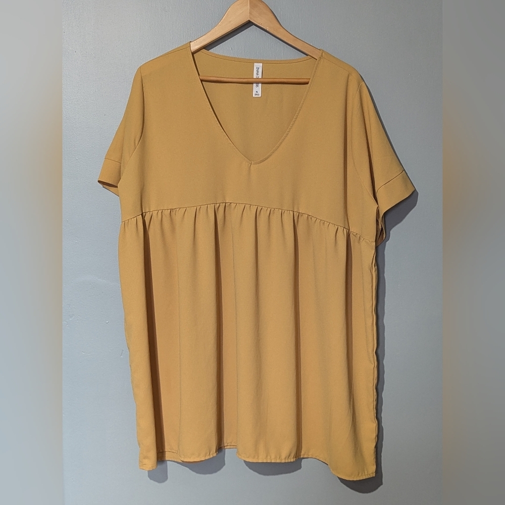Zenana Outfitters Women's XL Mustard Empire Waist Short Sleeve‎ Tunic Top